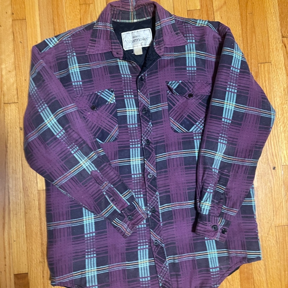 Vintage Sears Wear Master Purple and Blue Plaid Men's Shirt